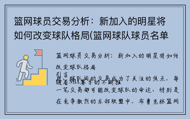 篮网球员交易分析：新加入的明星将如何改变球队格局(篮网球队球员名单)